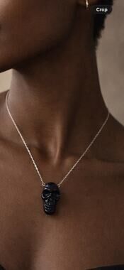 Sterling Silver 925 Skull Necklace Black Amethyst Stone Pendant 16 Inch $45